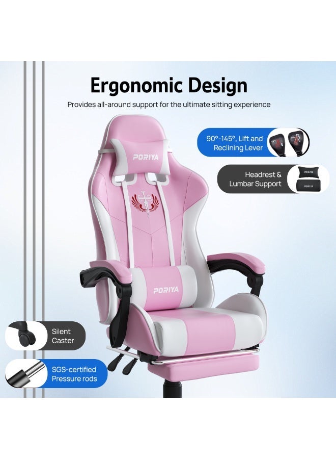 بازار بوريا كرسي ألعاب PORIYA مريح مع مسند قدم، كرسي مكتب تنفيذي قابل للتعديل، إمالة 90–145°، ارتفاع قابل للتعديل، جلد PVC، يتحمل حتى 150 كجم - Image 3